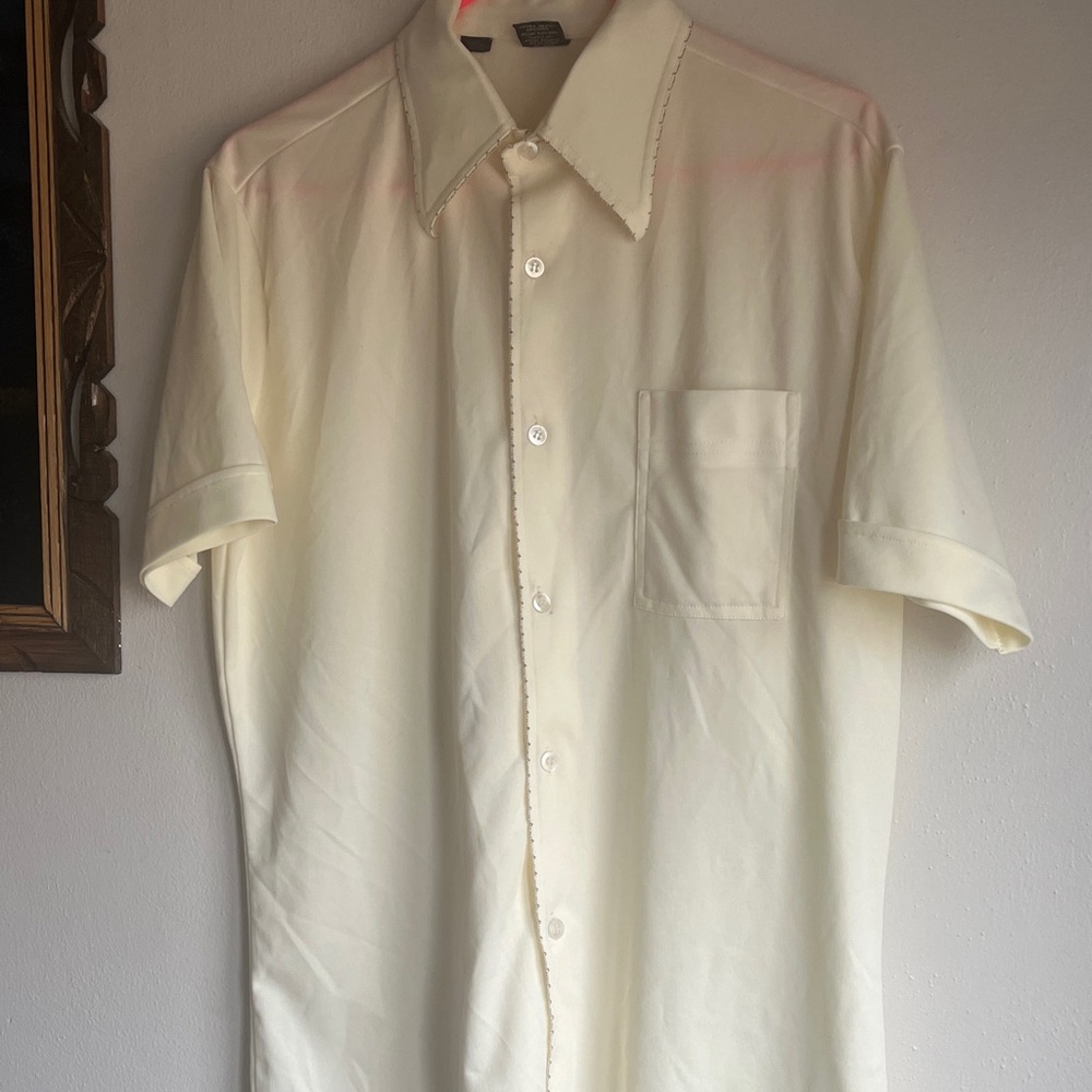 Love This Classic Cream Men's Shirt w/ Brown Embroidery
